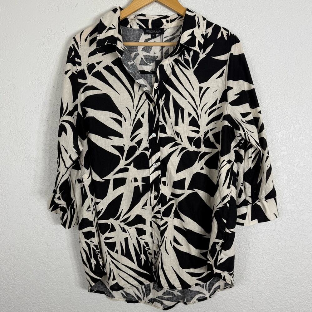 NWT Rachel Zoe Linen Blend Tropical Floral Print Blouse Casual Vacation Spring